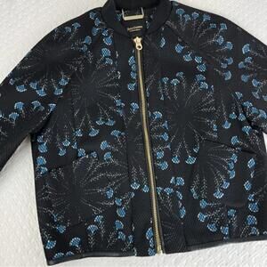 Juicy Couture Women's Size S Black Blue Floral Mesh Bomber Jacket Full Zip Mesh